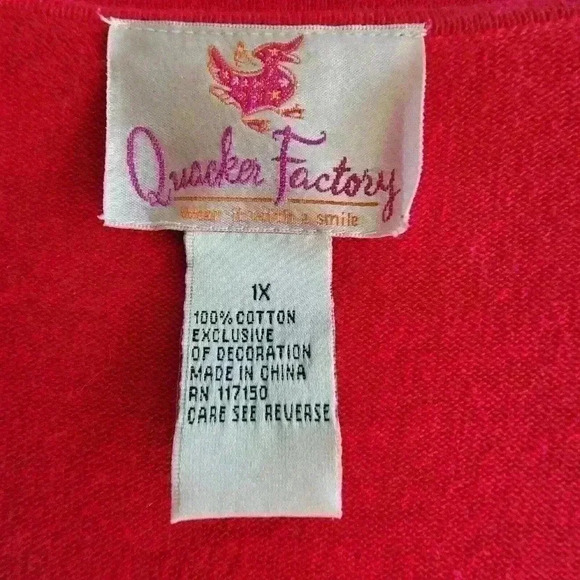 Quacker Factory /Red Jeweled Beaded Rhinestone V Neck Knit Top/ Women's Plus 1X - Picture 5 of 6